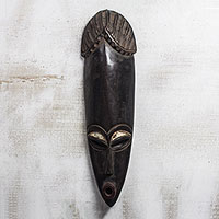 African wood mask, 'Abrewaa' - Hand-Carved African Sese Wood Mask from Ghana
