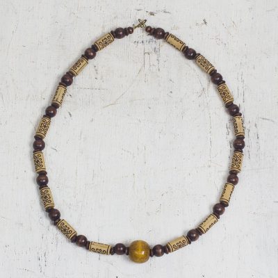 Wood and recycled plastic beaded necklace, Forever Loving