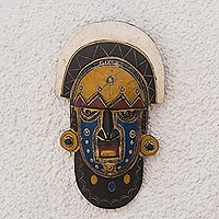 African wood mask, 'Ornate Visage' - Colorful African Wood Mask from Ghana
