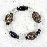 Recycled plastic beaded stretch bracelet, 'Friend of Nature' - Recycled Plastic Beaded Stretch Bracelet from Ghana