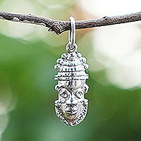 Sterling silver pendant, 'Queen Idia Mask' - Sterling Silver Queen Idia Pendant from Ghana