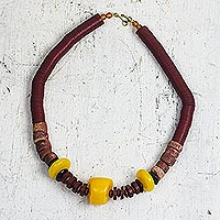 Wood and recycled plastic beaded necklace, 'Can't Lose You' - Wood and Recycled Plastic Beaded Necklace from Ghana