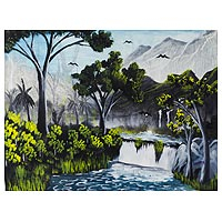 'The Riches of Vegetation' (2018) - Signed Tranquil Landscape Painting from Ghana (2018)
