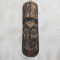 African wood mask, 'Rustic Love' - Rustic African Wood Mask with Heart Pattern from Ghana