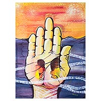 'Hand Palm' - Signed Surrealist Painting of a Hand from Ghana