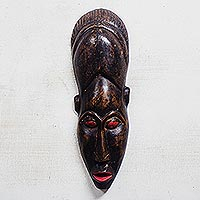 African wood mask, 'Man of God' - Hand-Carved Rustic African Wood Mask from Ghana