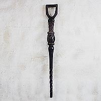 Wood walking stick, 'Walk of Life' - Hand-Carved Sese Wood Walking Stick from Ghana