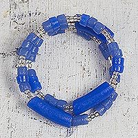 Recycled glass and plastic beaded wrap bracelet,