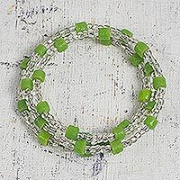 Recycled glass and plastic beaded wrap bracelet,
