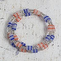 Recycled glass and plastic beaded wrap bracelet,