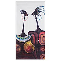 'Lovers' - Signed Expressionist Painting of Two Lovers from Ghana