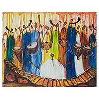 'Damba Music Makers' - Signed Cultural Musical Expressionist Painting from Ghana