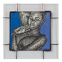 'Innocent Whisperer' - Glass Framed Painting of a Sleeping Nude Woman from Ghana