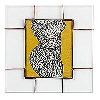 'Live-Long' - Glass Framed Female Form Painting on Yellow from Ghana