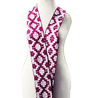 Rayon and cotton blend kente scarf, 'Mulberry Royalty' (4 inch) - Geometric Rayon Blend Kente Scarf in Mulberry (4 In.)