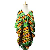 Rayon and cotton blend kente shawl, 'Royalty of Africa' - Multicolored Rayon and Cotton Blend Kente Shawl from Ghana