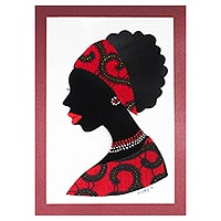 'Mansah in Red' - Signed African Woman Painting in Red from Ghana