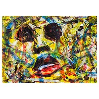 'Blocked I' - Colorful Expressionist Portrait Painting from Nigeria
