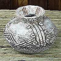 Ceramic decorative vase, 'Dotted Intricacy' - Rustic Patterned Ceramic Decorative Vase from Ghana