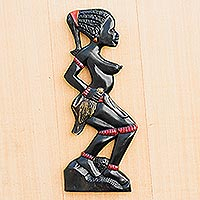 Wood wall sculpture, 'Dipo Dancer' - Hand-Carved Wood Dipo Dancer Wall Sculpture from Ghana