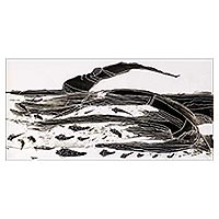 'Safety' - Signed Black and White Seascape Painting from Ghana
