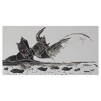 'Direction' - Black and White Seascape Expressionist Painting from Ghana