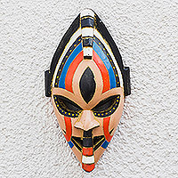 African wood mask, 'Adom Color' - Colorful African Wood Mask Crafted in Ghana