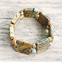 Soapstone beaded stretch bracelet, 'Natural Squares' - Natural Soapstone Beaded Beaded Stretch Bracelet from Ghana