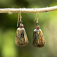 Soapstone and bauxite dangle earrings, 'Africa Drops' - Teardrop Soapstone and Bauxite Dangle Earrings from Ghana