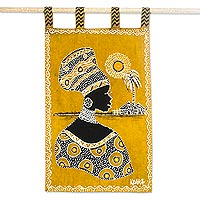 Cotton wall hanging, 'Obaa Pa' - Hand-Painted Cotton Wall Hanging of an African Woman