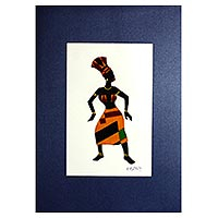 'The Dance II' - Signed Mixed Media Painting of a Dancing Woman from Ghana