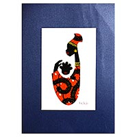 'Baby Kaa Fo I' - Signed Mixed Media Painting of an African Mother in Orange