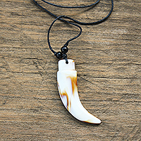 Recycled plastic pendant necklace, 'Eco Tusk' - Tusk-Shaped Recycled Plastic Pendant Necklace from Ghana