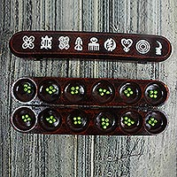 Wood oware table game, 'Our Adinkra' - West African Math Teaching Tool Oware or Mancala Board Game