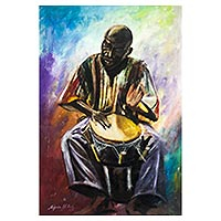 'Pop Culture (Drummer)' - Signed Expressionist Painting of a Drummer from Nigeria