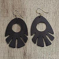 Ebony wood dangle earrings, 'Labadi Breeze' - Ebony Wood Dangle Earrings Hand Made in Ghana