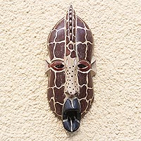 African wood mask, 'Giraffe Spots' - Giraffe-Themed African Sese Wood Mask from Ghana