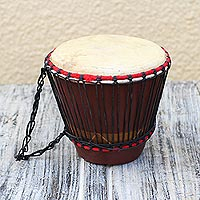 Wood drum, 'Royal Rhythm' - Red and Brown Tweneboa Wood Drum from Ghana