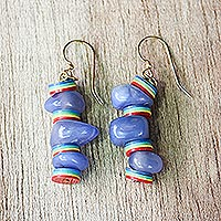 Recycled beaded dangle earrings, 'Cheerful Oasis' - Colorful Recycled Plastic and Glass Earrings