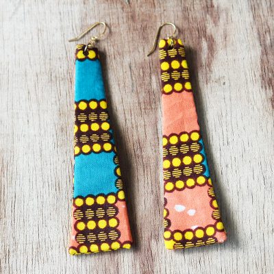 Cotton fabric dangle earrings, Abena Pillars