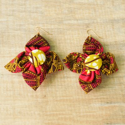 Cotton fabric dangle earrings, Awusi Flowers