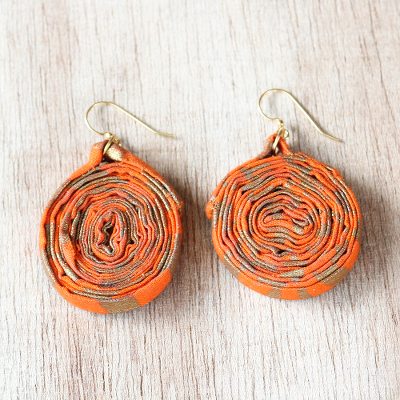 Cotton fabric dangle earrings, Orange Kaklo