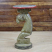 Wood accent table, 'Chess Knight' - Horse-Shaped Rustic Wood Accent Table from Ghana