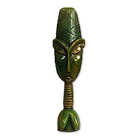 Wood sculpture, 'Green Fante' - Green Sese Wood Fante Fertility Doll Sculpture from Ghana