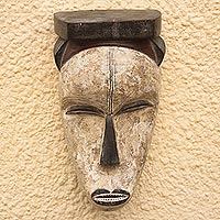 Wood mask, 'Fang Memory' - Artisan Crafted Wood Wall Mask from Ghana
