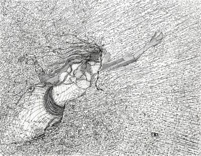 'Reach For' (2018) - Black and White Modern Ink Painting of a Woman (2018)