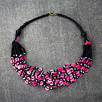 Recycled glass beaded torsade necklace, 'Fuchsia Discs' - Recycled Glass Fuchsia Beaded Torsade Necklace