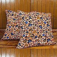 Cotton cushion covers, 'Vine Colors' (pair) - Vine Motif Cotton Cushion Covers from Ghana (Pair)
