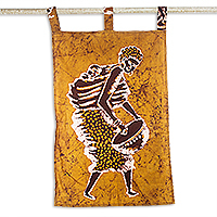 Cotton batik wall hanging, 'Sweet Mother' - West African Cotton Batik Wall Hanging