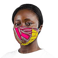 Cotton face mask, 'Optimistic Colors' - Ghanaian Bright Cotton Print 2-Layer Contoured Face Mask